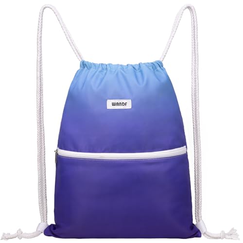 WANDF Drawstring Backpack String Bag Sackpack Cinch Water Resistant Nylon for Gym Shopping Sport Yoga (Blue)