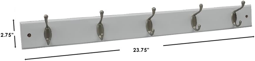 Home Basics Durable 5-Double-Hooks Wall Mounted Hanging Rack (White) for Entry Way or Garage