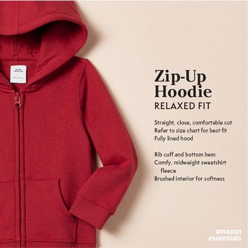 Amazon Essentials Girls' Fleece Zip-Up Hoodie Sweatshirt, Black, Medium