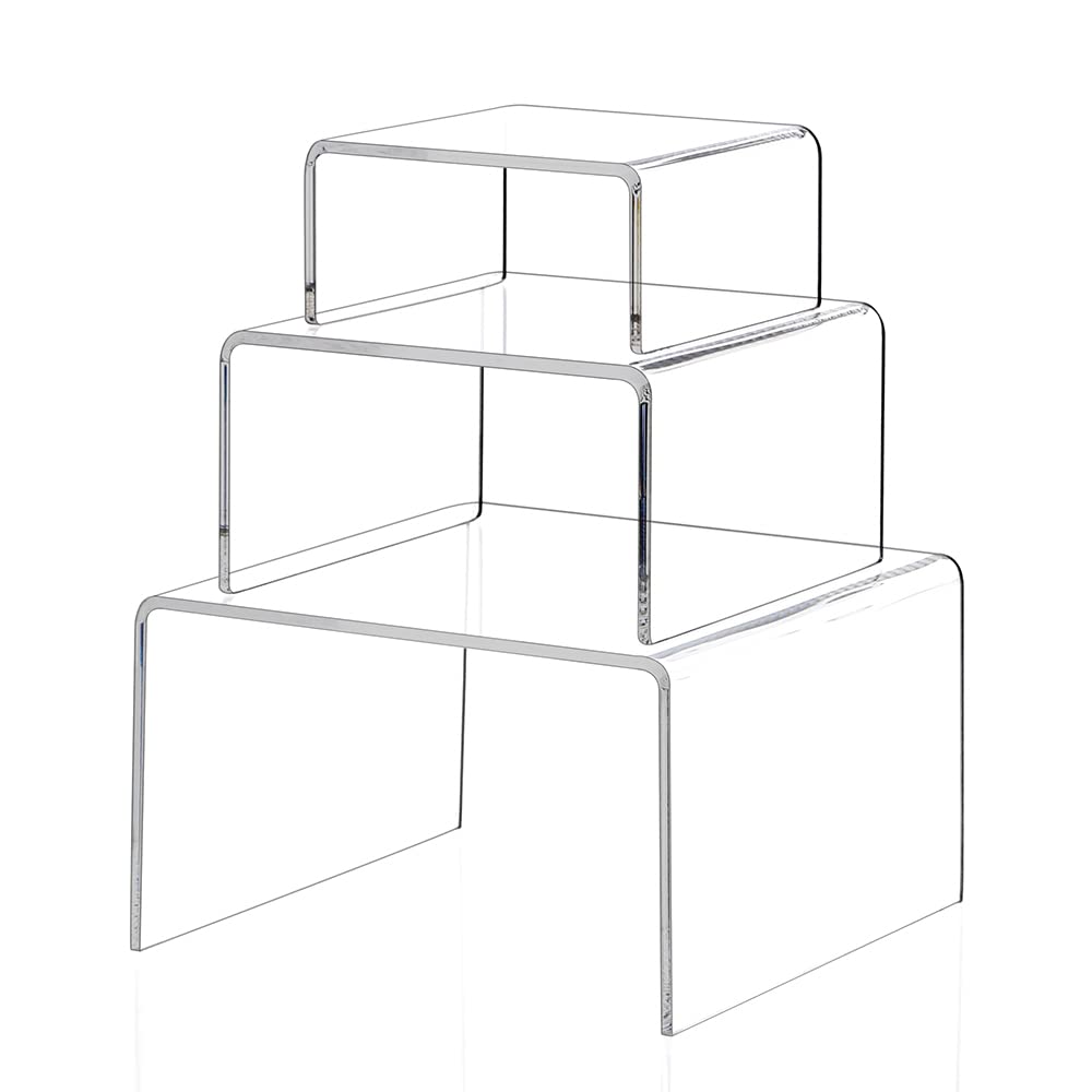 Jusalpha 6 -Piece Strong Clear Acrylic Rectangular Riser for Retail, Shelf Showcase Fixtures for Jewelry, Display Stand for Amiibo Funko POP Figures, Cupcakes, Food Display 5'' 4'' 3''(2)…