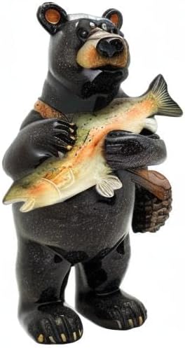 Pacific Giftware Black Bear Fisherman Figurine, 6.5 Inches Tall Resin Home Decor