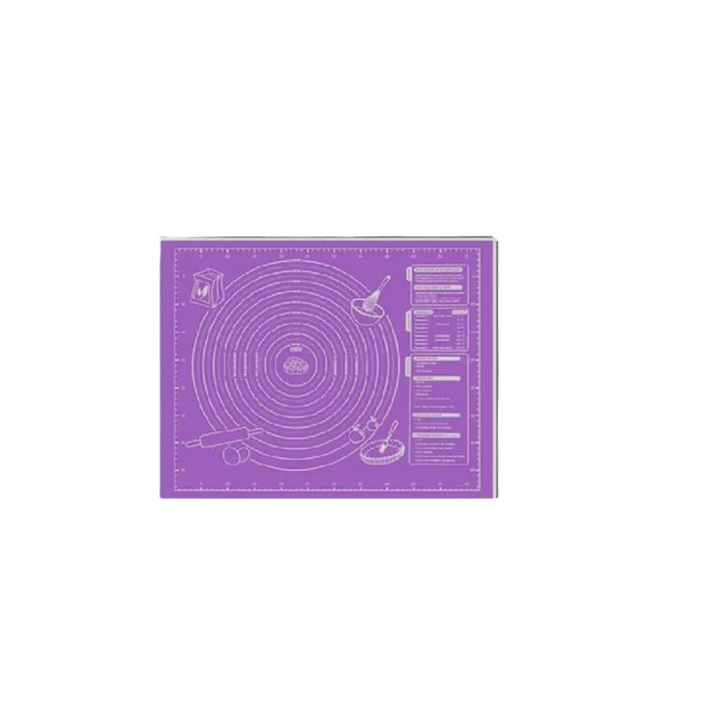 Large Silicone Pastry Mat, Purple, 23.6 x 18.3 inches, Non-Stick Baking and Kneading Mat with Measurements