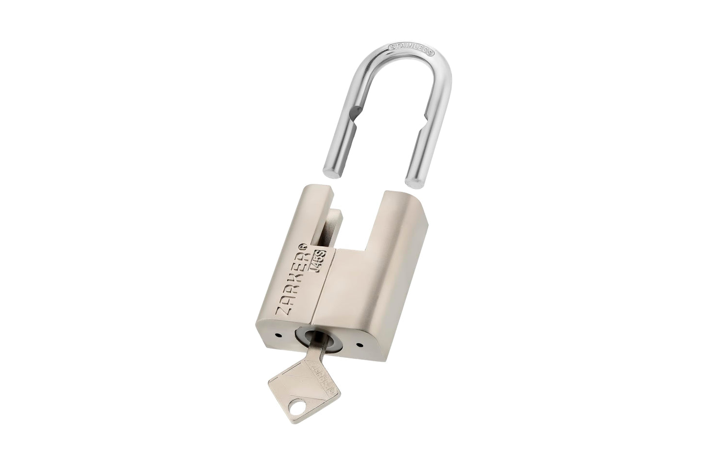 Zarker J45S keyed Padlock, Heavy Duty Stainless Steel Shackle Lock, 3 Keys, Waterproof and Rustproof Storage, Warehouses, Garage, Outdoors, 1-Pack