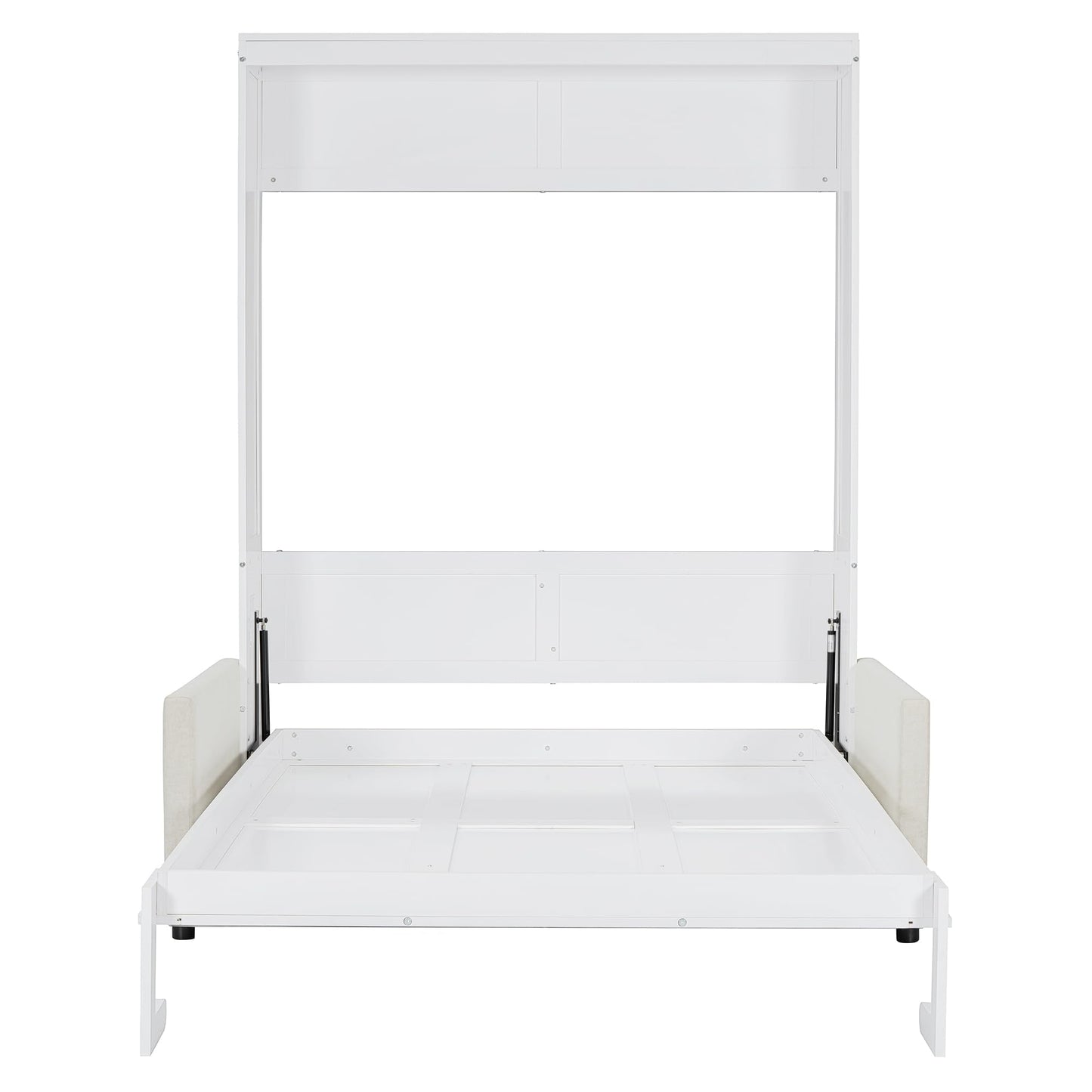 Ball & Cast Murphy Bed Full Size Wall Bed with Sofa,can be Folded,Multifunctional Wood Hideaway Cabinet Bed Frame,Slat Support,Save Space,for Apartment,Guest Room,White