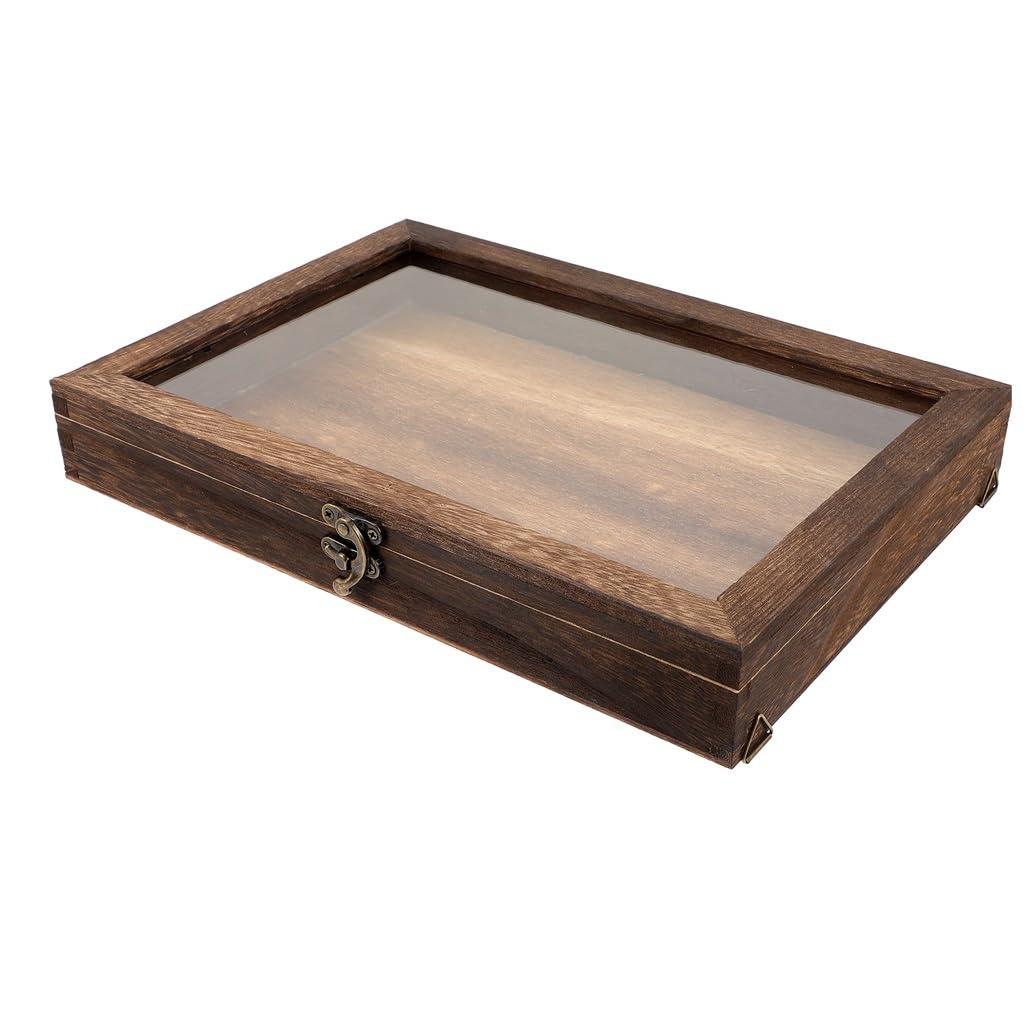 ZREVSB Vintage Photo Frame Wooden Jewelry Box Shadow Glass Wood Display Case (D 35cm)