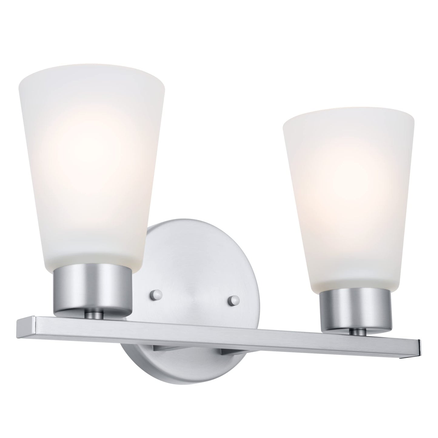 Kichler Stamos 2-Light Bathroom Vanity Light Fixture with Satin Etched Glass Shades, Modern Wall Mount in Brushed Nickel for Mirror Lighting (13 x 8 x 5 in), 45887NI