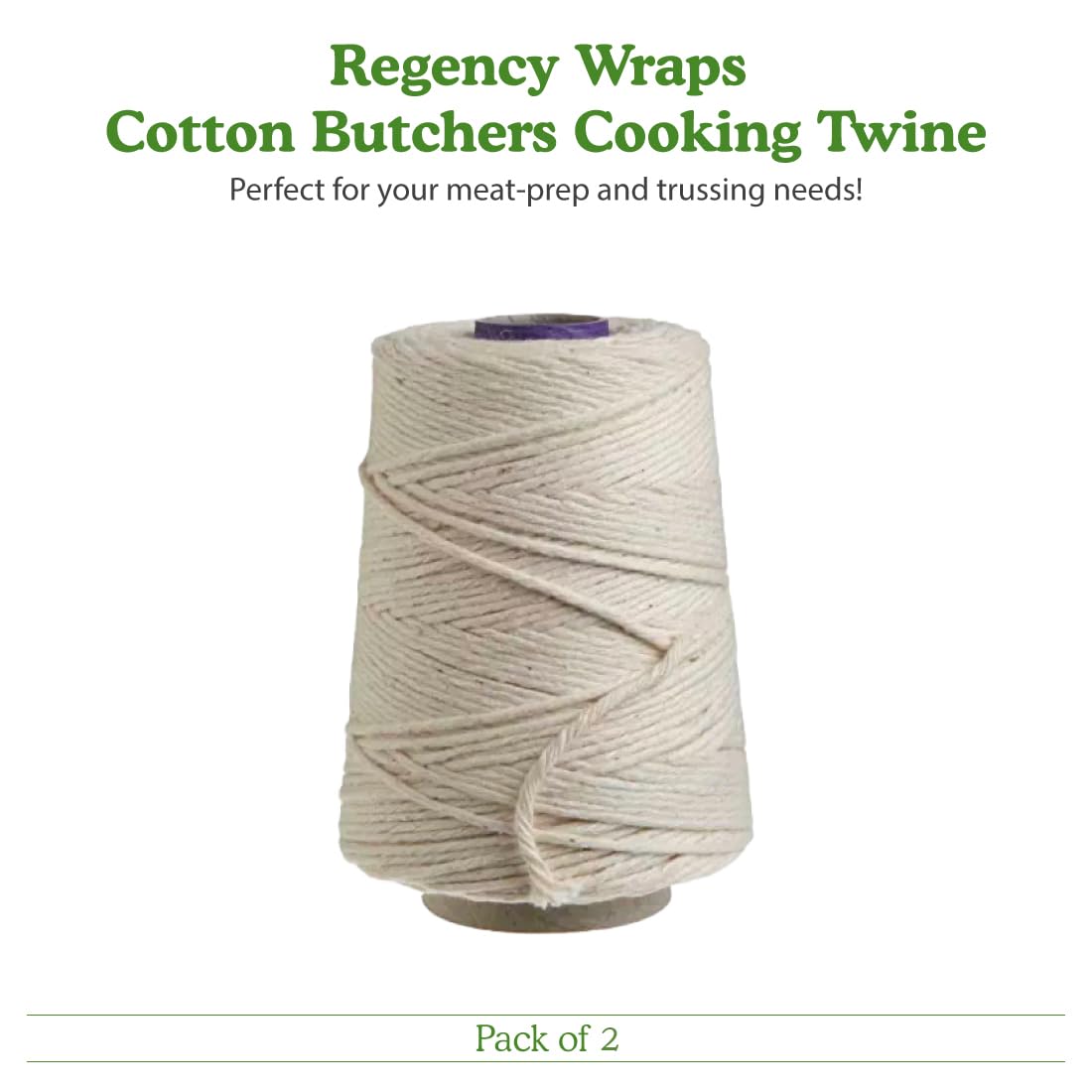 Regency Wraps Butchers Cooking Twine, Heavy Duty, 500 ft,16 Ply, 2.4mm, Food-Safe Cotton Kitchen String for Turkey Trussing, Meat Prep, Crafting, Natural, Pack of 2
