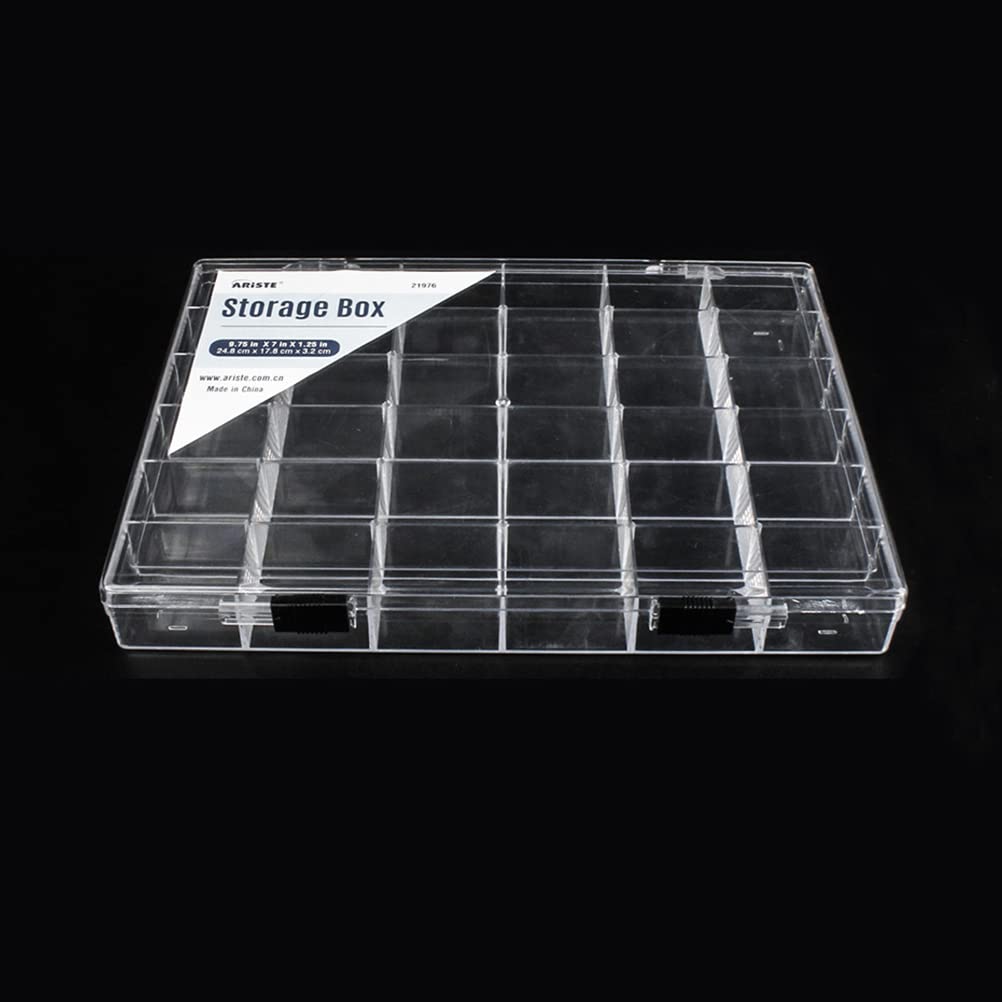 Chemlliy 36 Grids Clear Plastic Organizer Box, Craft Storage Container for Beads Organizer, Art DIY, Crafts Jewelry Storage, Fishing Tackles, Rock Collection, 2 Pack