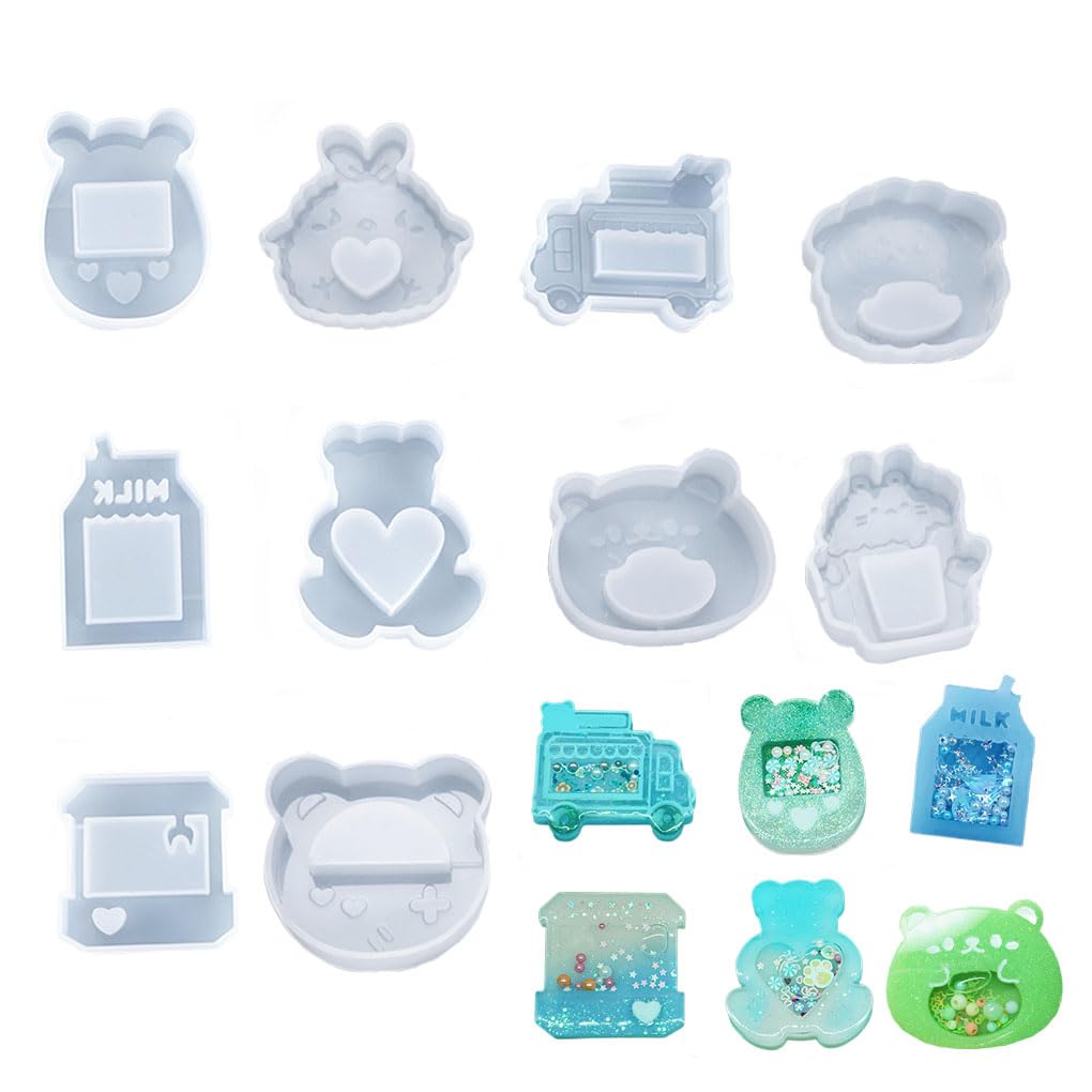 FineInno 10 PCS Kawaii Resin Shaker Mold Animal Resin Molds for Epoxy, with Bear, Lamb,Chick,Beer Mug Shape Molds for Pendant Art Craft DIY