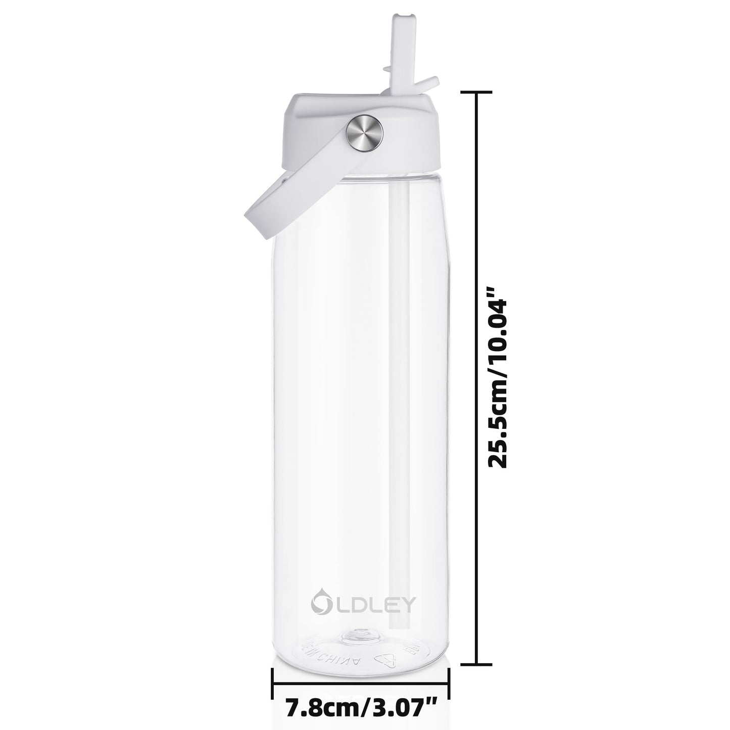 OLDLEY 32 oz Water Bottle with Straw, Leakproof Sports Water Bottle with Carry Strap, BPA-Free Large Water Bottles for Home,Travel, School, Outdoors, Gym, Tritan,Transparent