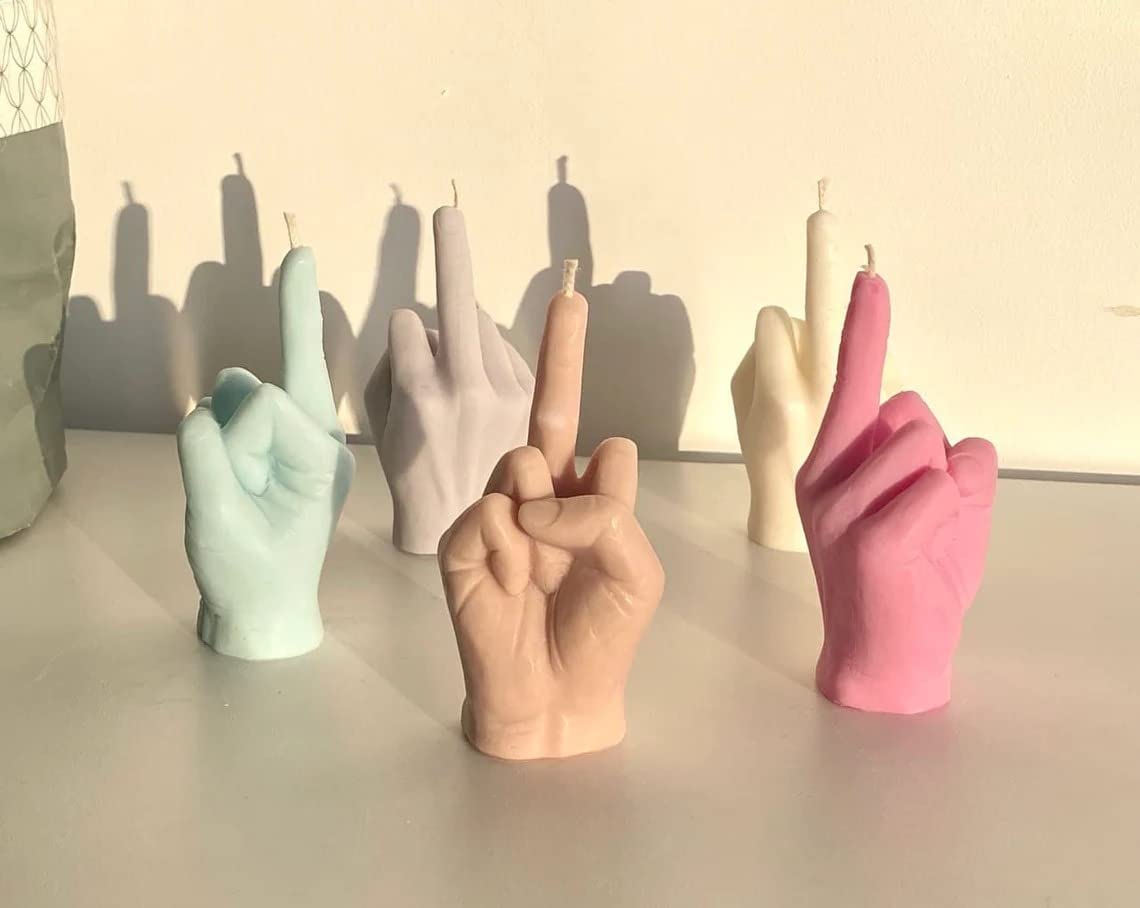 Middle Finger Candle, Homemade soy candle, Hand Fuck Candle, Teen Room Decor Candle, Funny Aeshetic Candle, Hippie Candle (White, POMEGRANATE)