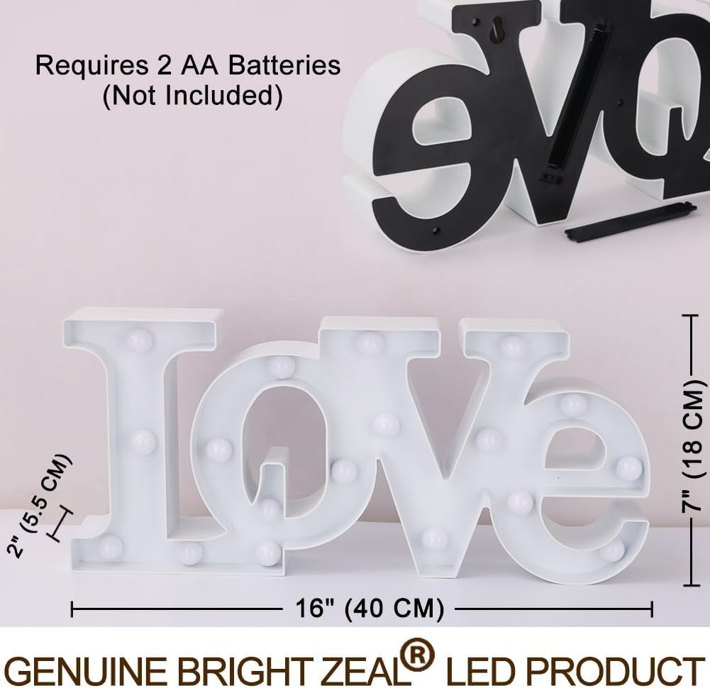 Bright Zeal 16" x 7" Large Valentine's Day LOVE LED Marquee Letters (White) - Romantic Decor Sign for Wall/Table - Perfect Valentine's Day Gifts & Decor for Home, Office, Wedding
