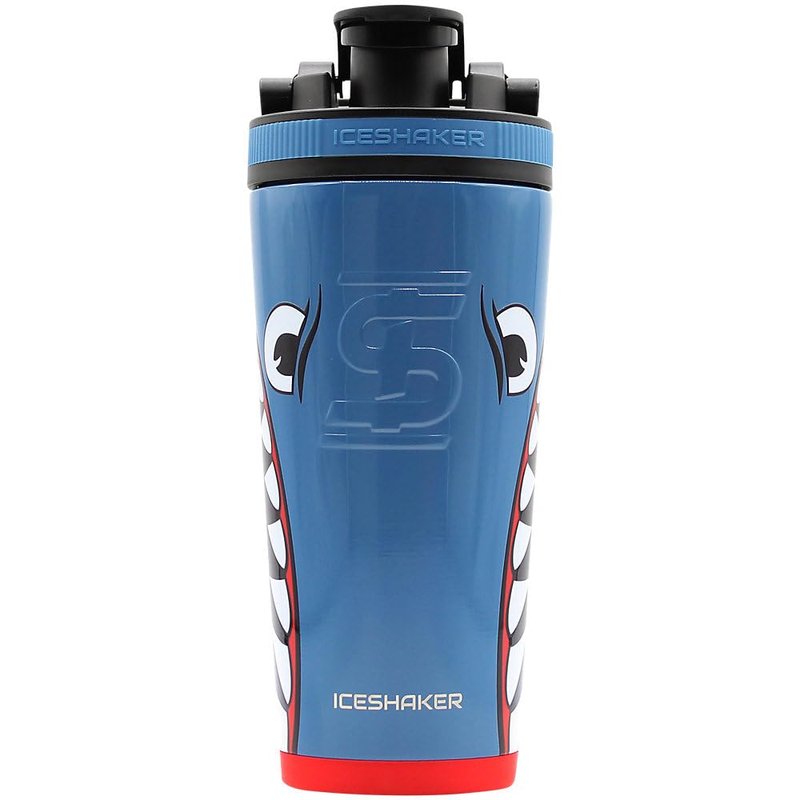 Ice Shaker Stainless Steel Shaker Bottle | 26oz, Blue Bomber | Stays Cold for 30+ Hours | Insulated Cup with Twist-on Agitator | Odor-Free Shaker Cup for Protein Shakes, Water, Smoothies, Cocktails