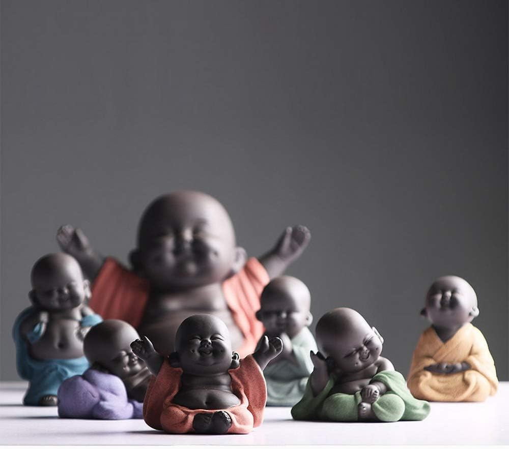 Ceramic Laughing Buddha Statue, Maitreya Happy Buddha Figurine, Cute Baby Monk Home Decor, Purple