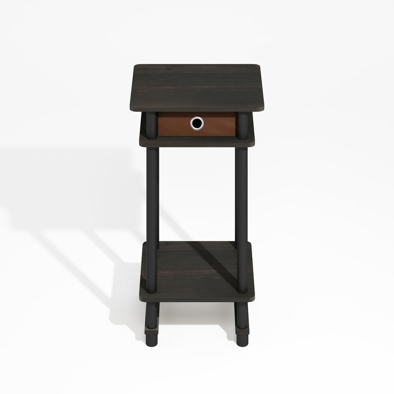 Furinno Turn-N-Tube Side Table, 3-Tier End Table with Storage Bin, Open Shelf Night Stand, Bedside Table, Toolless Assembly, for Living Room, Bedroom, Black Espresso