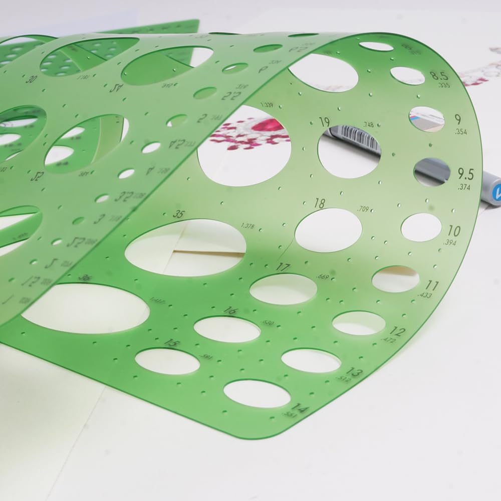 Flexible Jewelry Design Template Ruler for Hand Drawing - Thin, Soft, 360° Bendable, Includes Circular, Oval, and Diamond Shapes (Curve Template)