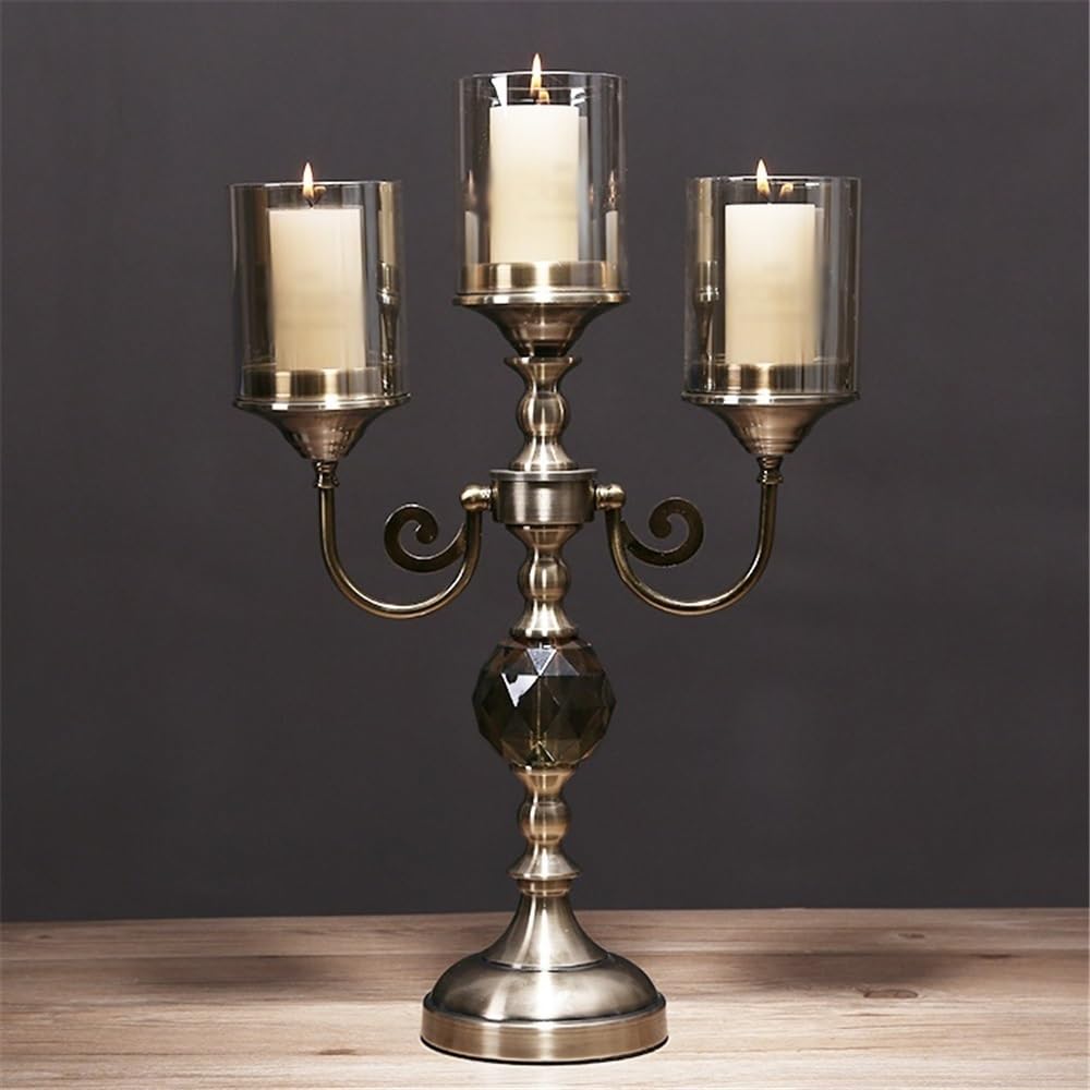 YUHUAWF Candle Holderss Retro Metal Glass Three-Head Candlestick Light Luxury Home Decoration Ornaments Candle Holder Decorative Candlestick(Small)