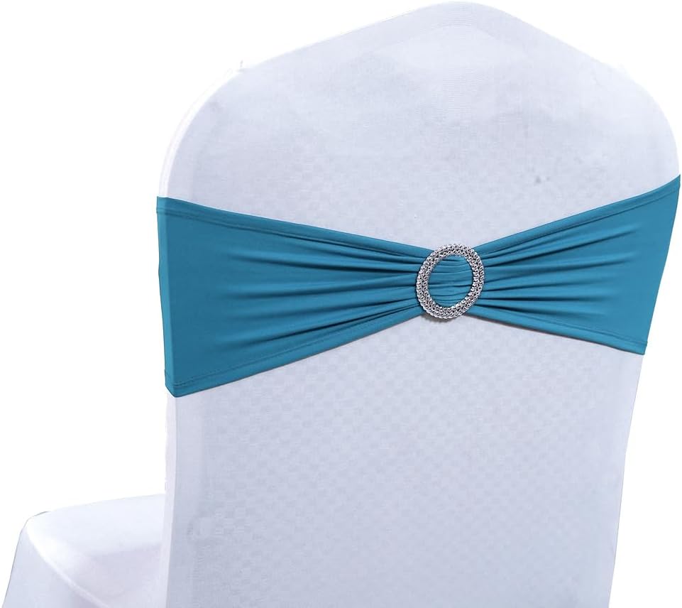 MDS Spandex Chair Sashes - Universal Fit Elastic Stretch Bands with Buckle Slider Bow | Dark Teal, Pack of 200