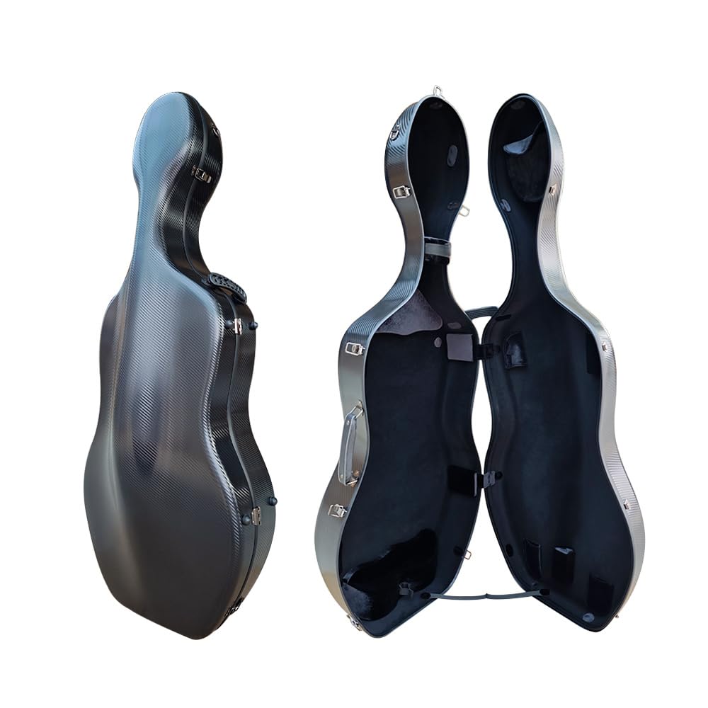 Vetimobato Ultra-Lightweight Braided Carbon Fiber Cello Case 4/4 Full Size Hard Shell with Wheels,Backpack Straps,Bow Holders ca. 3.6kg (Black)