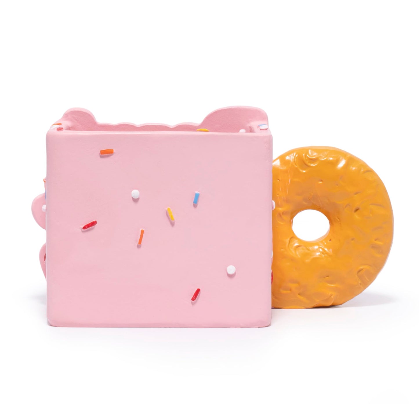 ZAWUU Donut Shaped Organizer - Cute Pink Resin Donut Worry, Be Happy Multi-Use Holder for Pens, Makeup Brushes, Utensils, and More – Perfect Desk or Kitchen Accessory Gift