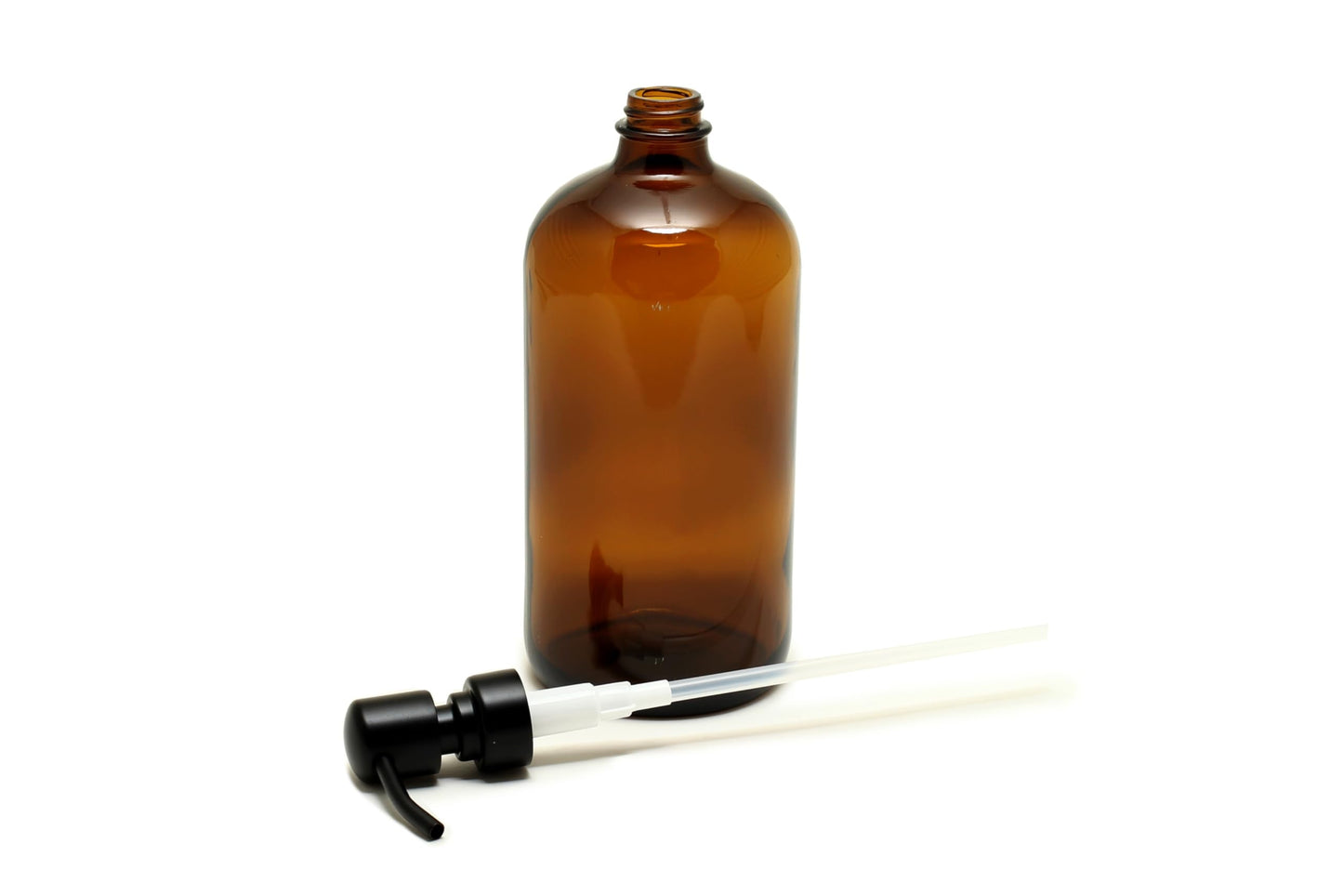 Vivaplex, 2, Large, 32 oz, Empty, Amber Glass Bottles with Stainless Steel, Matte Black, Lotion Pumps