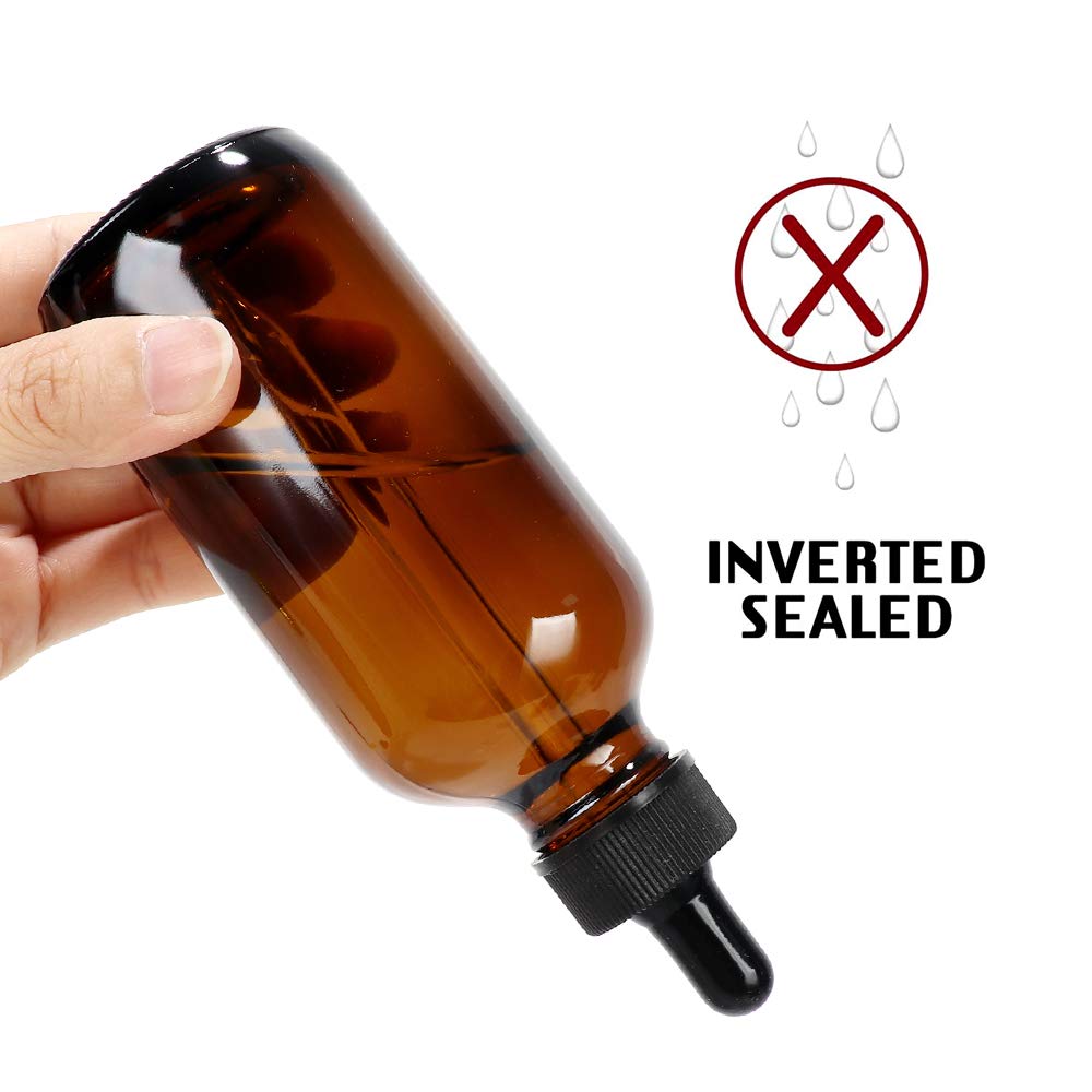 CycleMore 16 Pack (120 ml) 4 oz Amber Glass Boston Bottles with Glass Eye Droppers, Dropper Bottles for Essential Oils & Lab Chemicals & More Liquids Ideal for Mom & Friends
