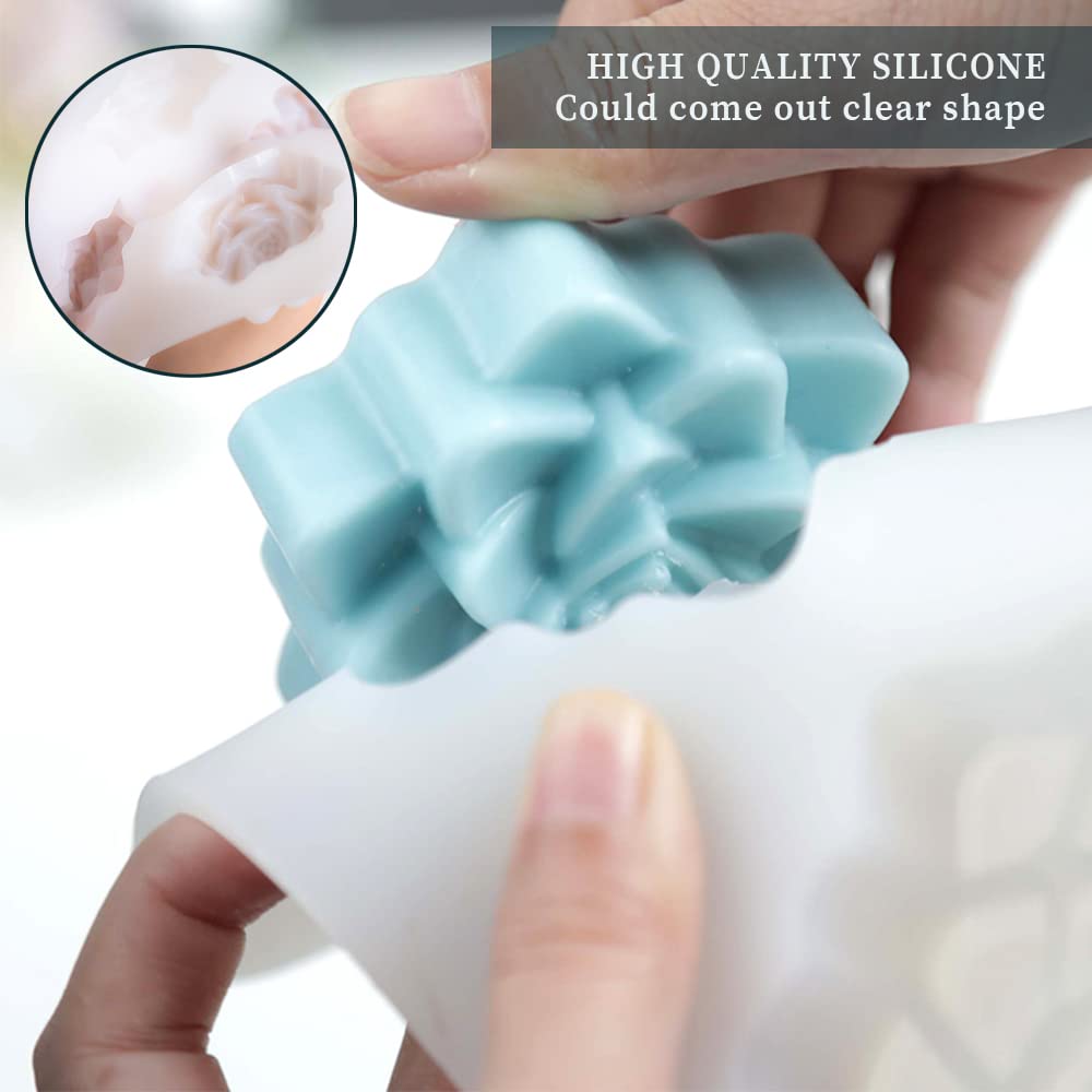 Succulent Silicone Mold, 4 Cavities Silicone Soap Mold, Succulent Plants Flower Mould for Soap Bath Bombs Candle Resin Concrete Crafts, Handmade Chocolate Cake Decor Dessert Biscuit Pudding Ice