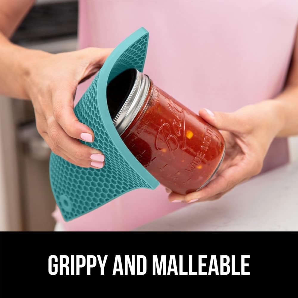Gorilla Grip 4 Piece Silicone Oven Mitt and Trivets Set, Waterproof, Cotton Lined, BPA-Free, Turquoise