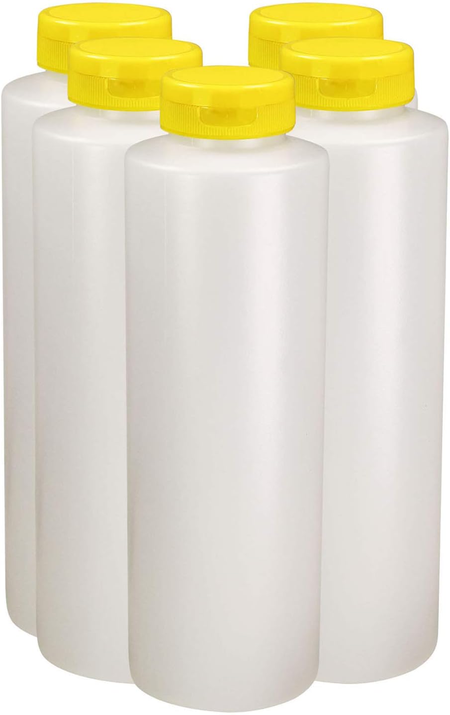 Pinnacle Mercantile Condiment Squeeze Bottles, 16 oz Set of 5 with Flip Top Hinged Yellow Cap for Sauces and Dressings