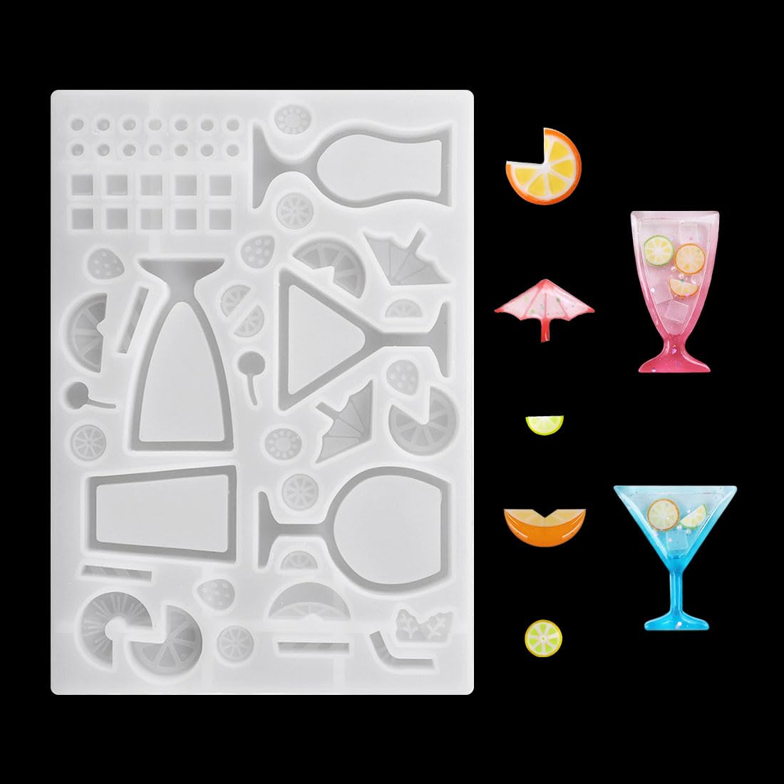 Wine Glass Resin Shaker Molds with Orange Epoxy Resins Mold Set Silicone Quicksand Molds Cocktail Glass Silicone Casting Mold for Resin Jewelry Pendant, DIY Art Craft