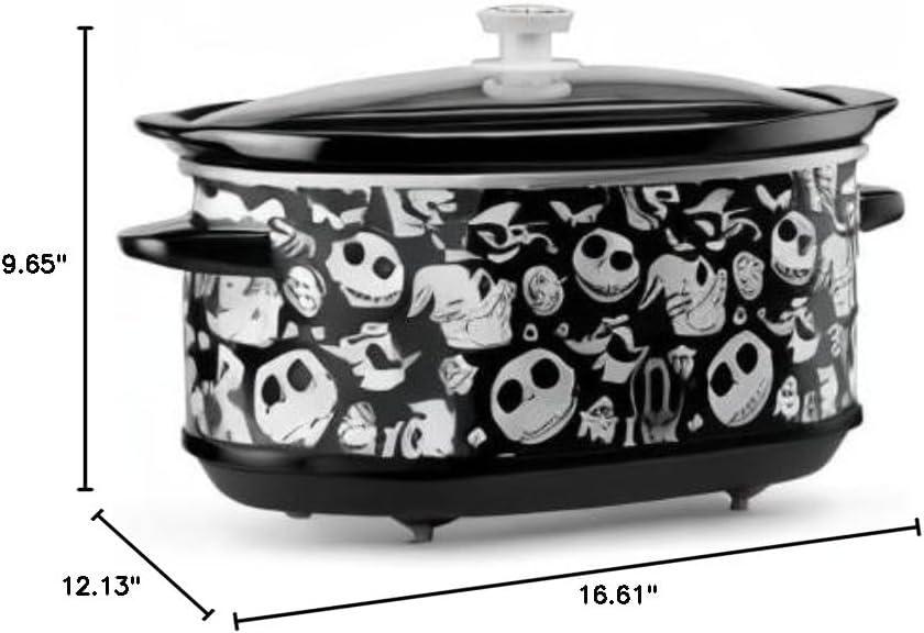 Disney The Nightmare Before Christmas Slow Cooker by Select Brands - 7-Quart Kitchen Appliance - Removable & Dishwasher-Safe Stoneware Crock - Tempered Glass Lid