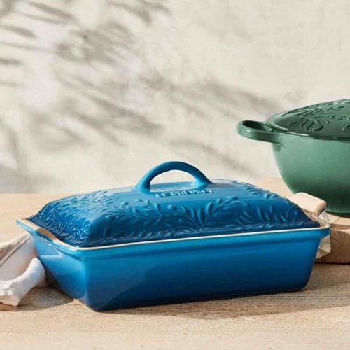 Le Creuset Olive Branch Collection - 4 Qt. Heritage Covered Rectangular Casserole in Marseille with Embossed Lid