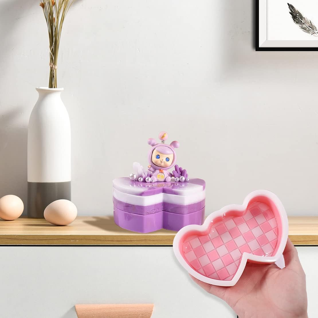 DeryArcle 2Pcs Double Heart Box Resin Mold Jewelry Case Silicone Molds with lid Trinket Storage Mould Container Epoxy Resin Casting Moulds for DIY Cosmetic Candy Organizer Craft Home Decor