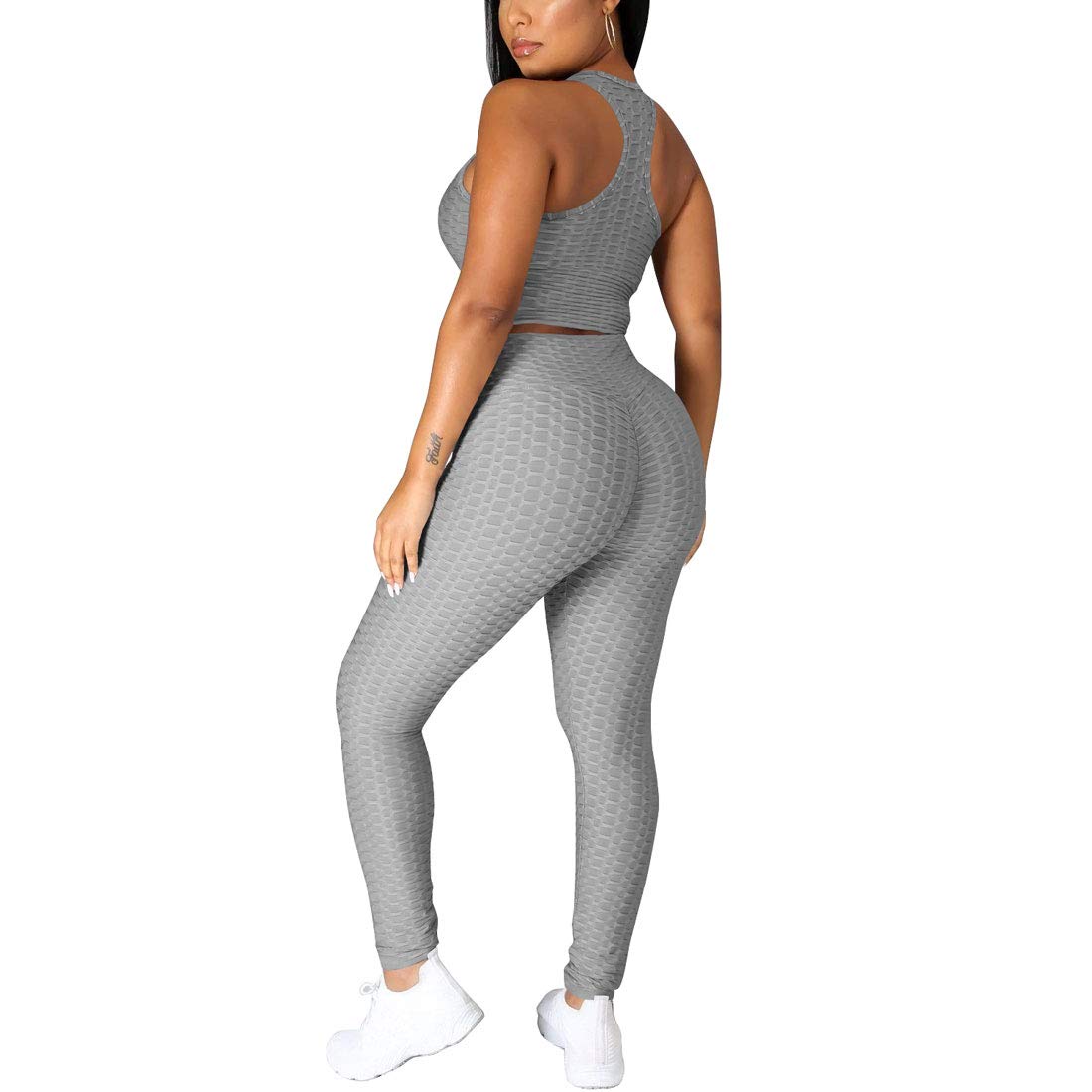 Nimsruc Workout Sets For Women 2 Piece Outfits Sexy Jogging Suits Summer Casual Sweatsuits Bodycon Tracksuits Gray M
