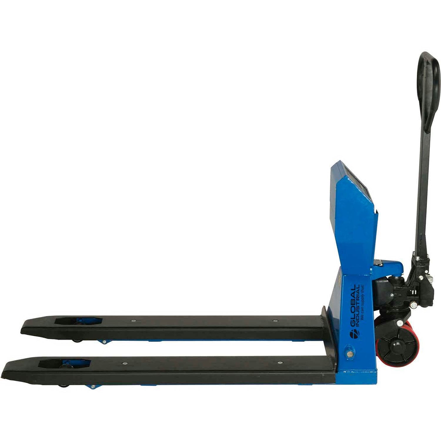 Global Industrial Low Profile Pallet Jack Scale Truck with 27" W x 48" L Forks, 5000 Lb. Capacity, Manual Duty Truck for Warehouse, Manufacturing and Loading Docks