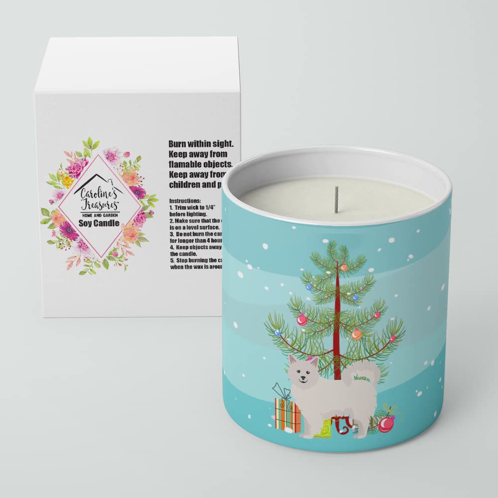 Caroline's Treasures CK3461CDL Italian Spitz Christmas Tree 10 oz Decorative Soy Candle Nature Soy Wax Essential Oil Home Decor Ideal for Bedroom Kitchen Bath Office Gift, 10 oz