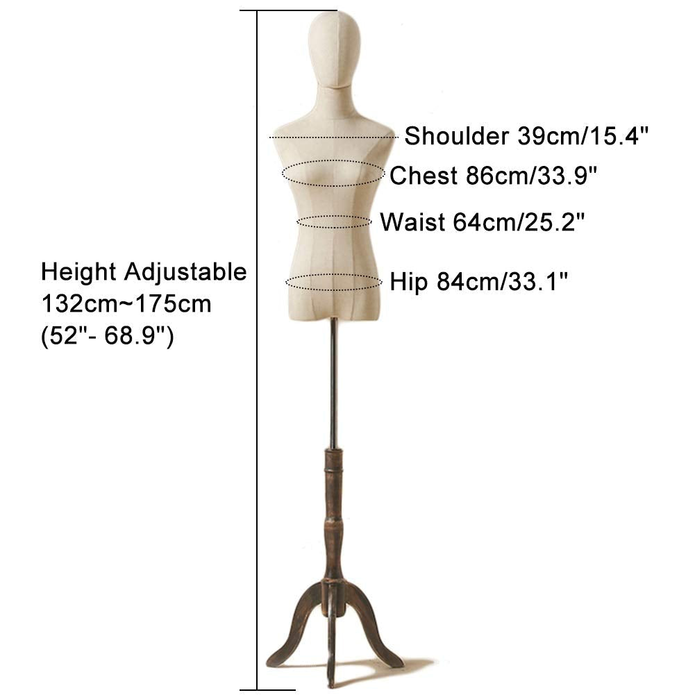 Premium Female Mannequin Display Head Turns Torso Maniki Dress Form with Adjustable Tripod Stand,for Clothing Model Display,Without Arms M