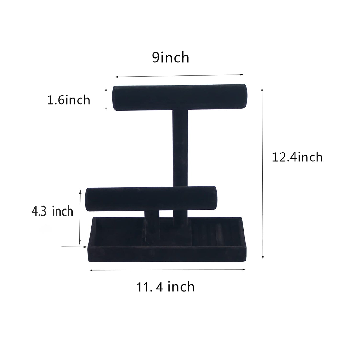 ByKen Necklace Holder,Bracelet Holder,Jewelry Organizer Stand with Earrings Rings Tray,Jewelry Holder for Scrunchie Watches (Black Velvet)