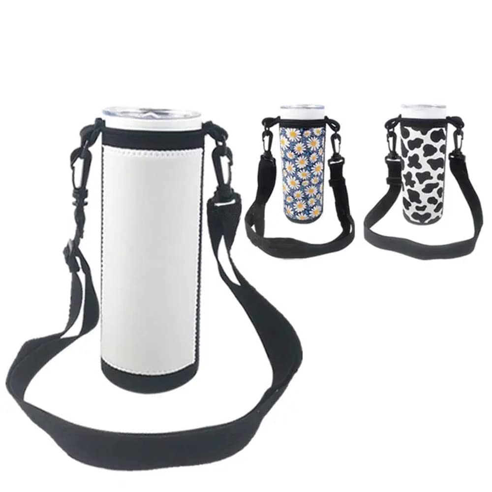 QOMOLANGMA 10pcs Sublimation Blanks Water Bottle Carrier Holder Tumbler Bag Carrier Neoprene Tumbler Sleeve Sublimation Tumbler Cup Carrier Pouch with Shoulder Strap for Heat Press Trasnfer Printing