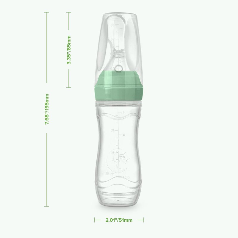 Haakaa Silicone Baby Food Dispensing Spoon Feeder 4oz - Infant Squeeze Cereal Feeder, Baby Fresh Food Feeder, Feed Bottle for Puree, Solid Baby Food, BPA Free, 4m+ Babies β Pea Green