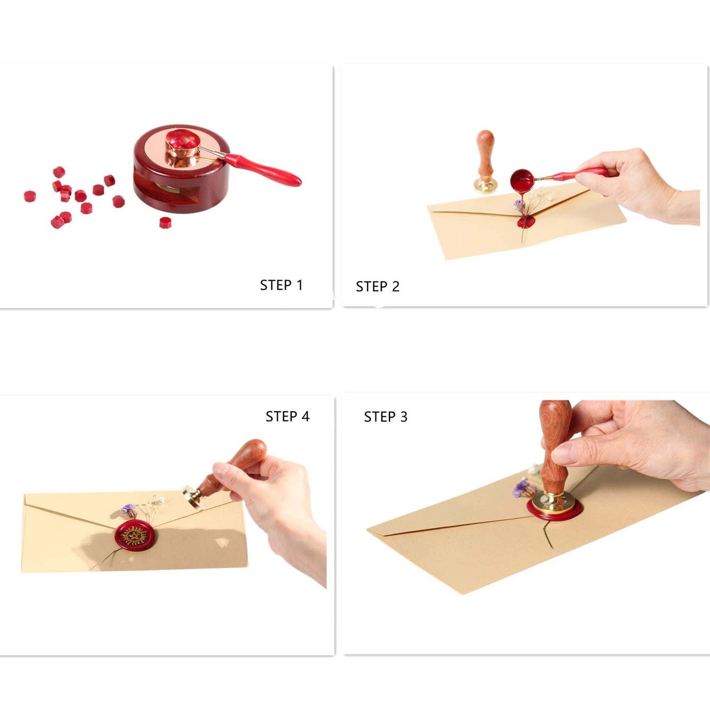 Wax Seal Stamp Kit 3D Bee Stamp with Vintage Wooden Handle for Envelopes Wedding Bottle, Sealing Wax Stamps with Deep-Relief Patterns Beeswax Wrap (Stamp+Handle)
