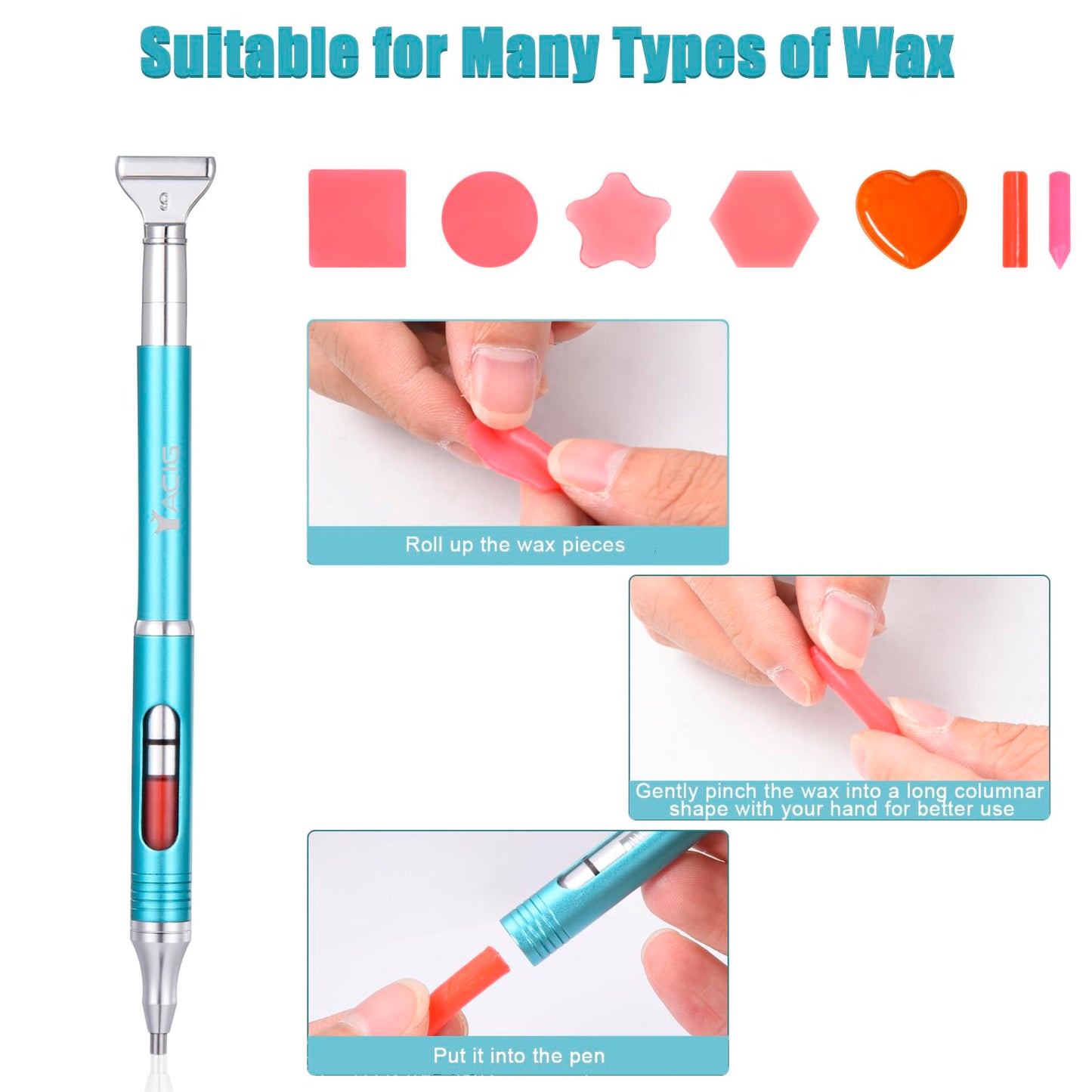 Yacig Diamond Art Pen Refillable Wax Pen for Diamond Painting, Metal 5D Diamonds Art Accessories Pens with a Multi Placer, Blue