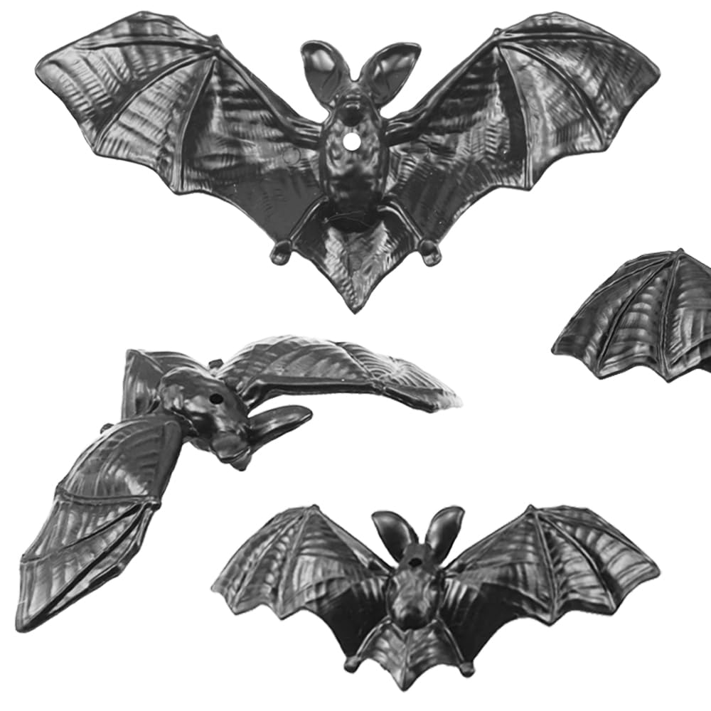 Saktopdeco 50 PCS Black Hanging Bats Plastic 3D Halloween Bat Party Ornament for April Fool's Haunted House Decorations