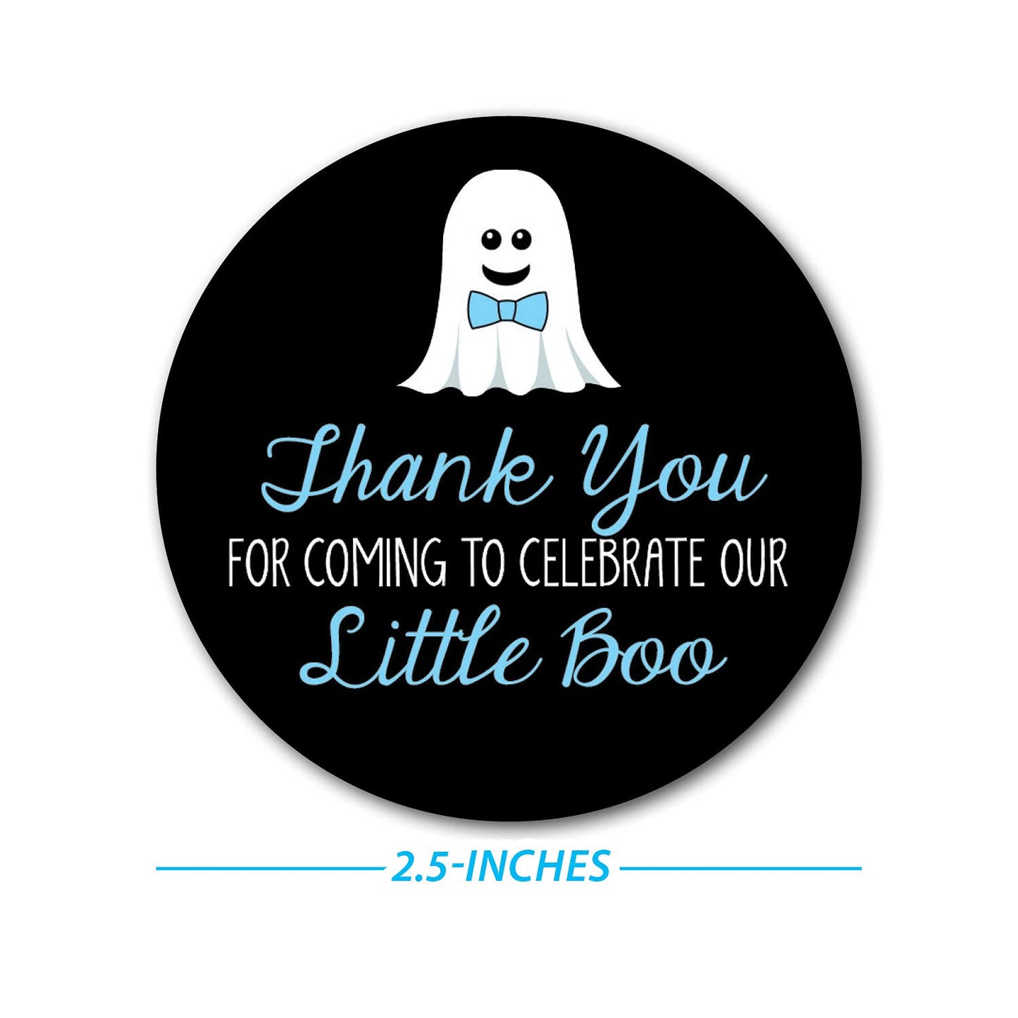 36 2.5 inch Little Boo Thank You Ghost Baby Shower Stickers - Blue