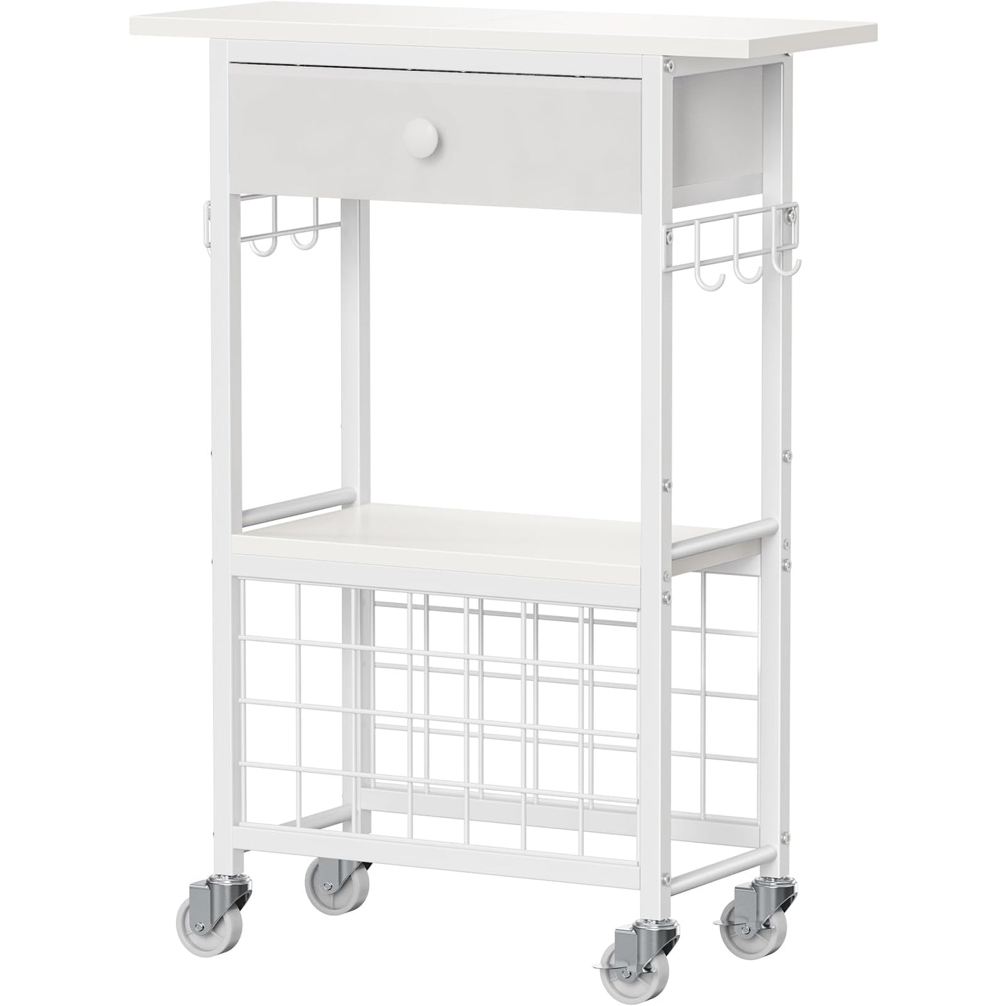 Snughome Craft Cart Compatible with Cricut Maker, Craft Organizers and Storage Table for Cricut Cart with Wheels, Drawer and 28 Vinyl Roll Holders, White, 23.6"(L) x 9.5"(D) x 31.7"(H)