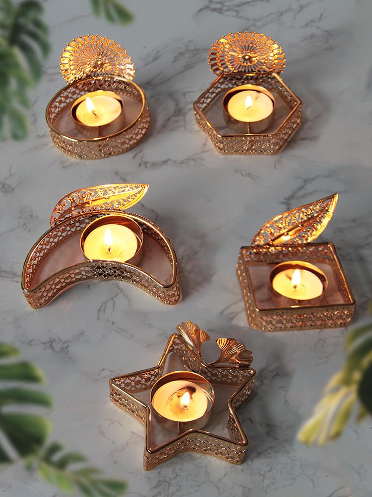 Candlestick Holders Gold Star and Moon Candlestick Electroplating Tea Candle Holder Home Living Room Decoration Candle Holders (Color : 2)