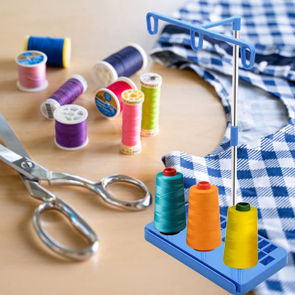 Vuzvuv 2 Pack Thread Holders - Organizer for Embroidery & Sewing Machines, Holds 3 Spools, Suitable for Beginners & Adults, White-Blue