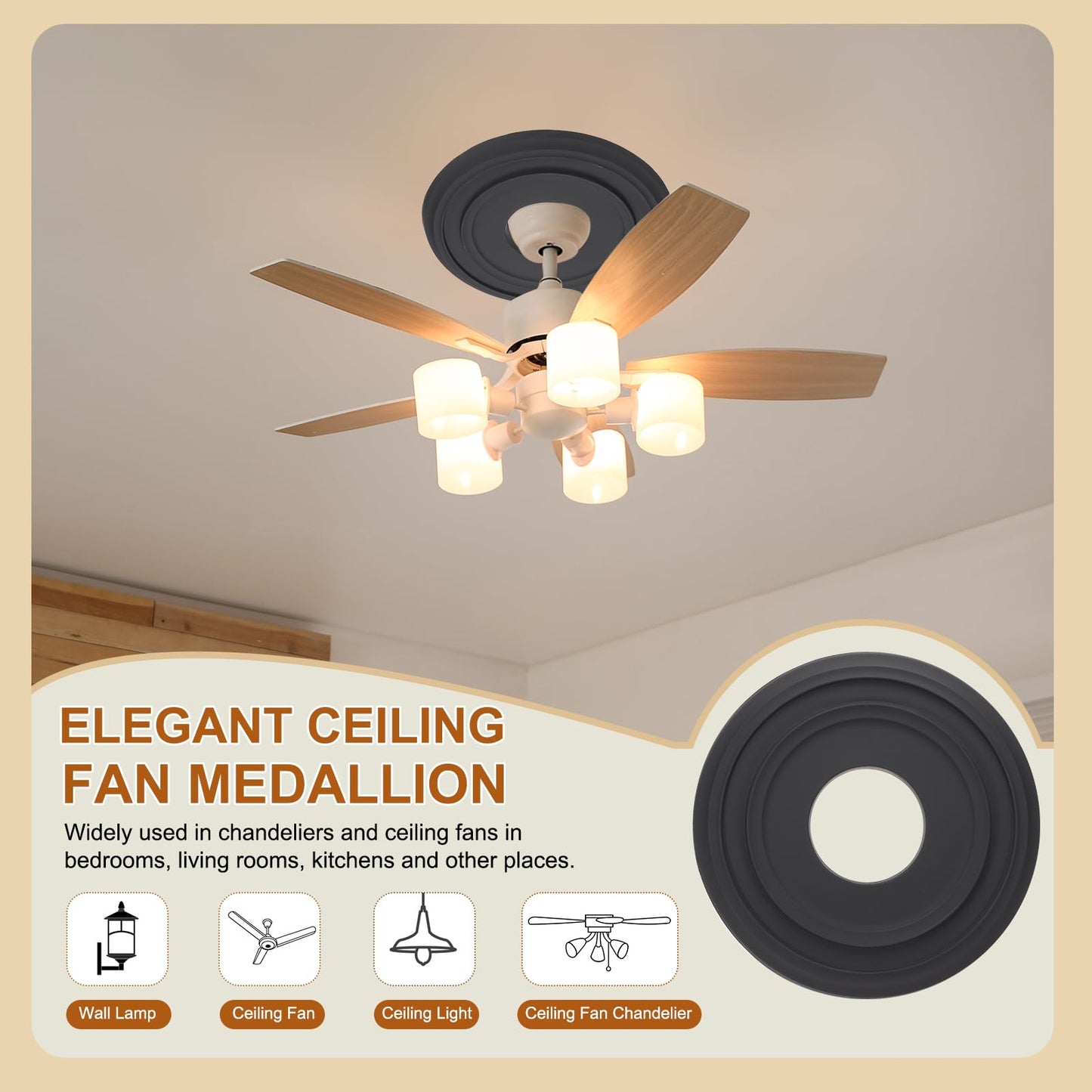 PATIKIL Ceiling Medallion, 2 Pcs 12" OD x 4" ID PU Decorative Ceiling Light Medallion Chandelier Medallion Molded Ceiling Light Cover Plate for Ceiling Light Fixtures Fans, Black
