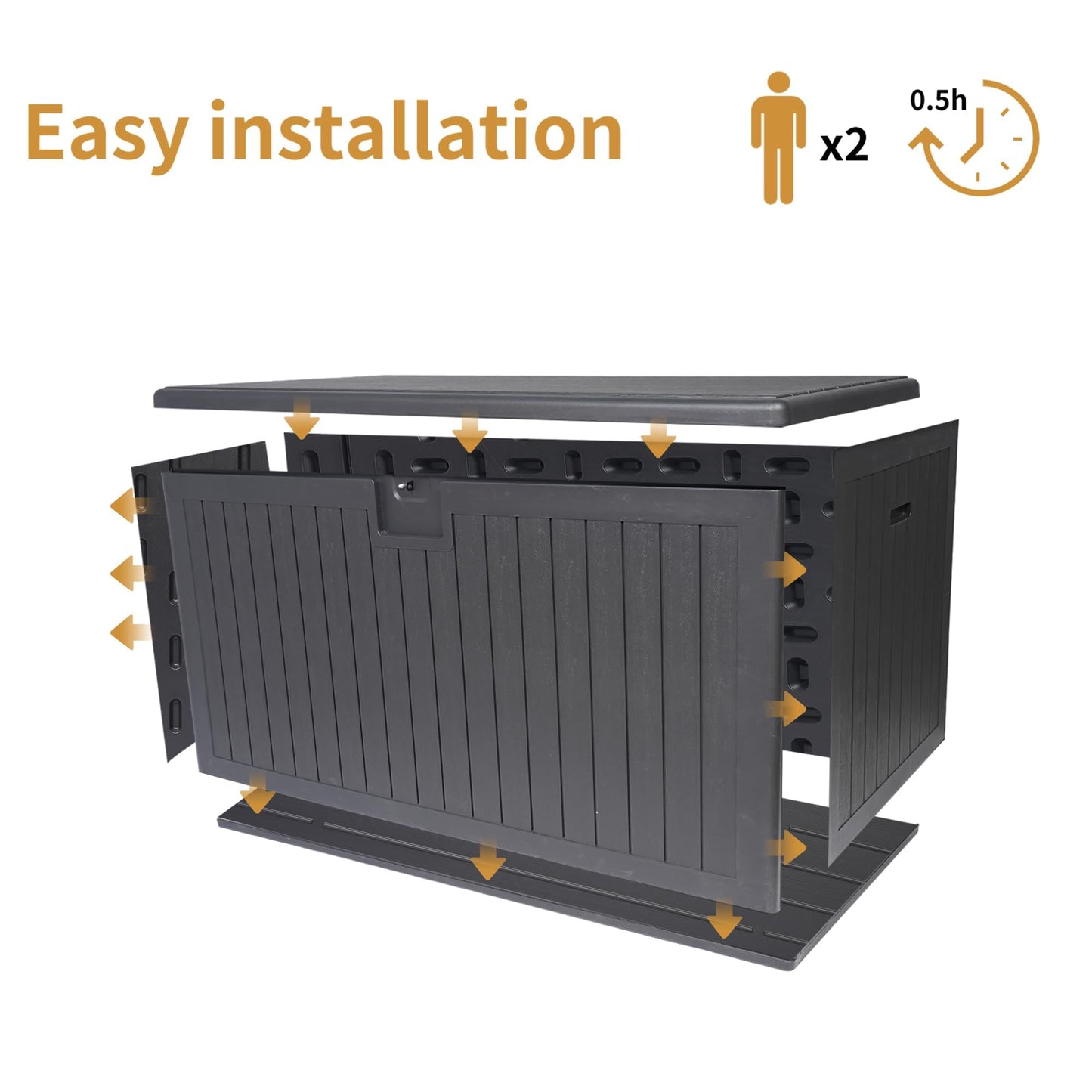 LANTRO JS 230 Gallon Deck Box Waterproof, Outdoor Storage Box Waterproof Lockable with Divider and Lifter Prevent Water Seeping into from Floor for Patio Cushions