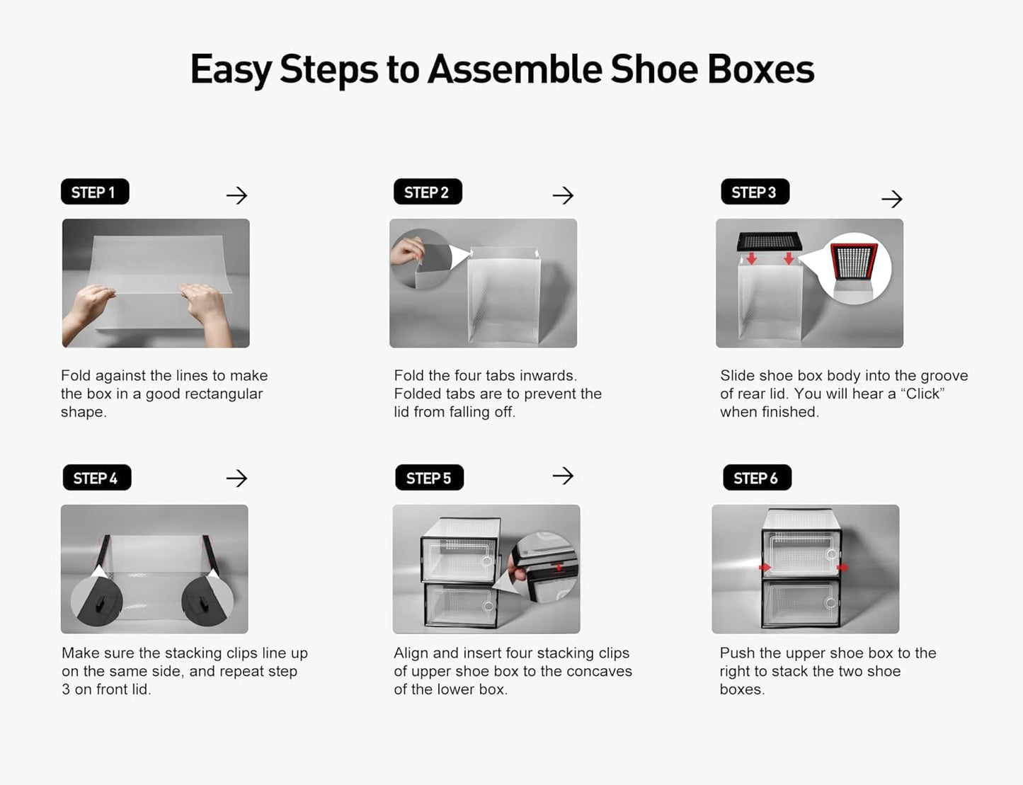 Kuject X-Large Shoe Storage Boxes Organizers Clear Plastic Stackable 12 Pack, Shoe Rack & Holder Substitute, Sneaker Containers, Toy Storage Organizer Bins for Entryway, Closet, Under Bed, Black